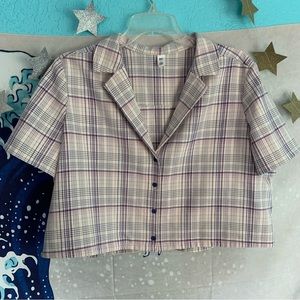 BP Brass Plum button up plaid crop top shirt